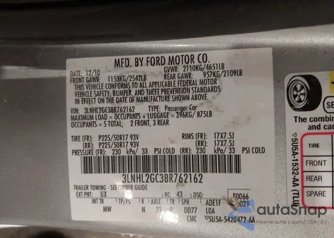 2011 Lincoln Mkz from USA, damaged, VIN 3LNHL2GC3BR762162